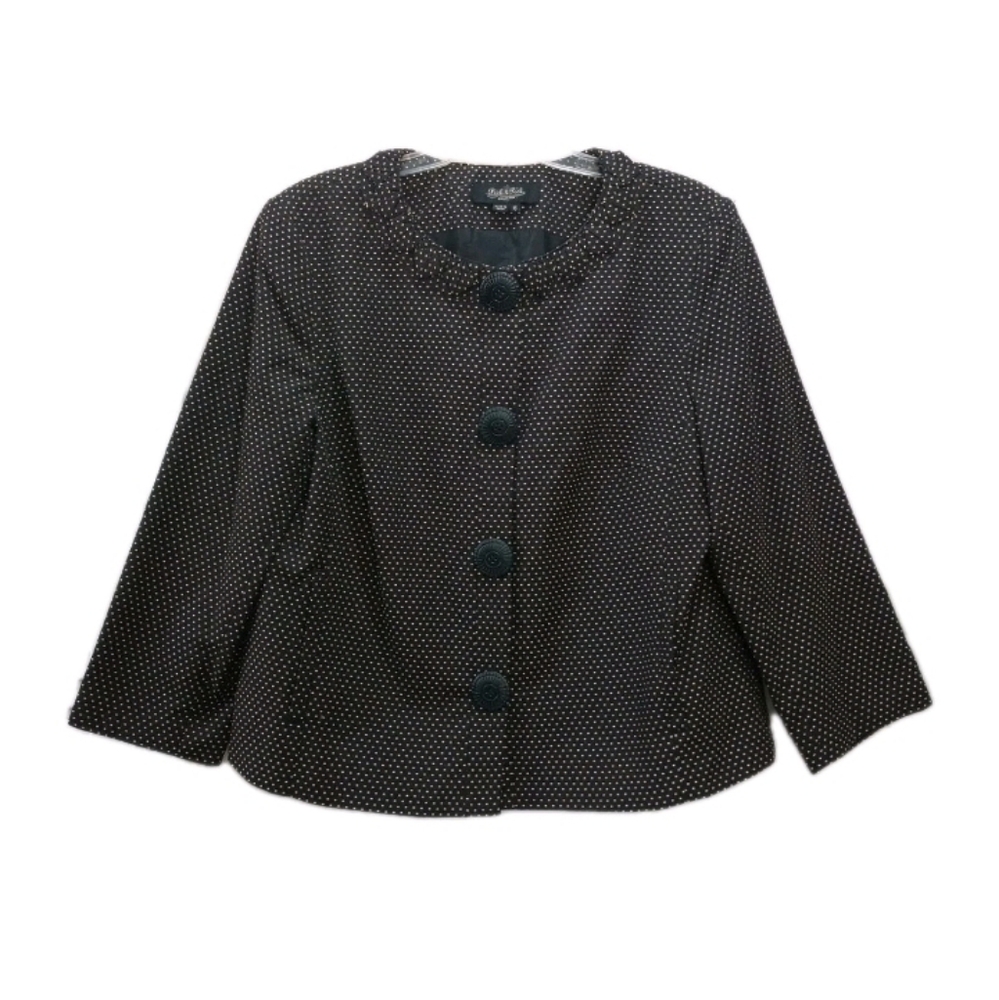 Peck & Peck Collection Blazer Jacket 3/4 Sleeves Black W/Tan Dots Size 16